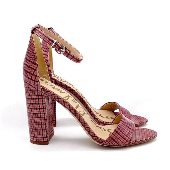 Sam Edelman Yaro Block Heel Ankle Strap Sandal Warm Pink Plaid Women’s Size 8.5 - Picture 8 of 16